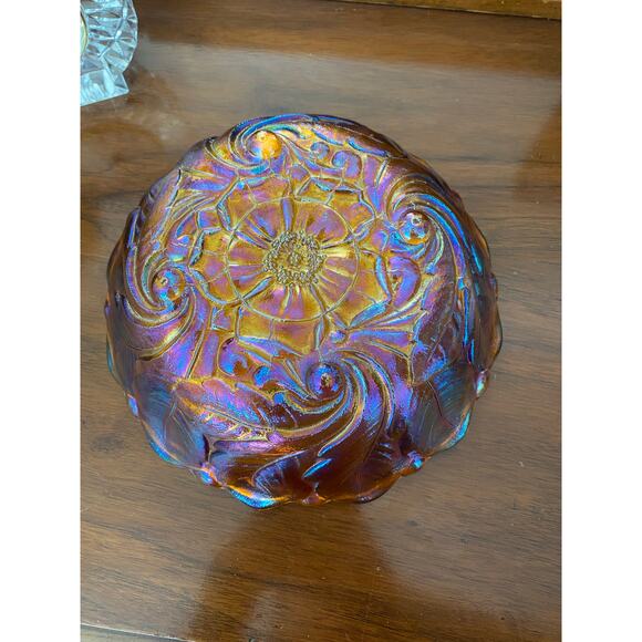 Vintage Carnival Glass Bowl Marigold Amber Iridescent Indiana Glass Collectors - Picture 8 of 10